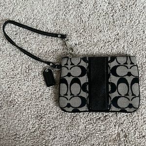 Coach black/grey striped wristlet